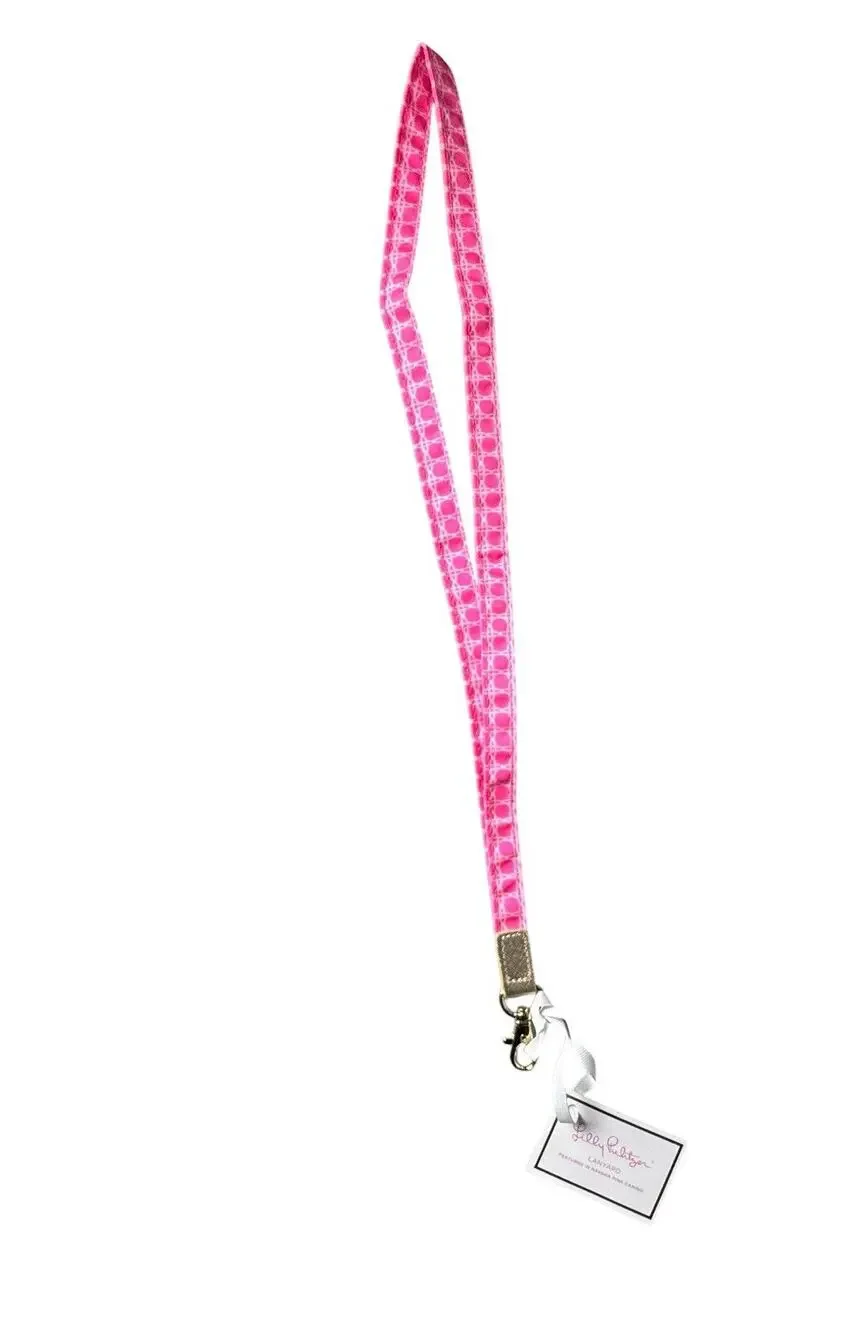 Lilly Pulitzer Lanyard Havana Pink Caning Gold Key ID Badge Holder